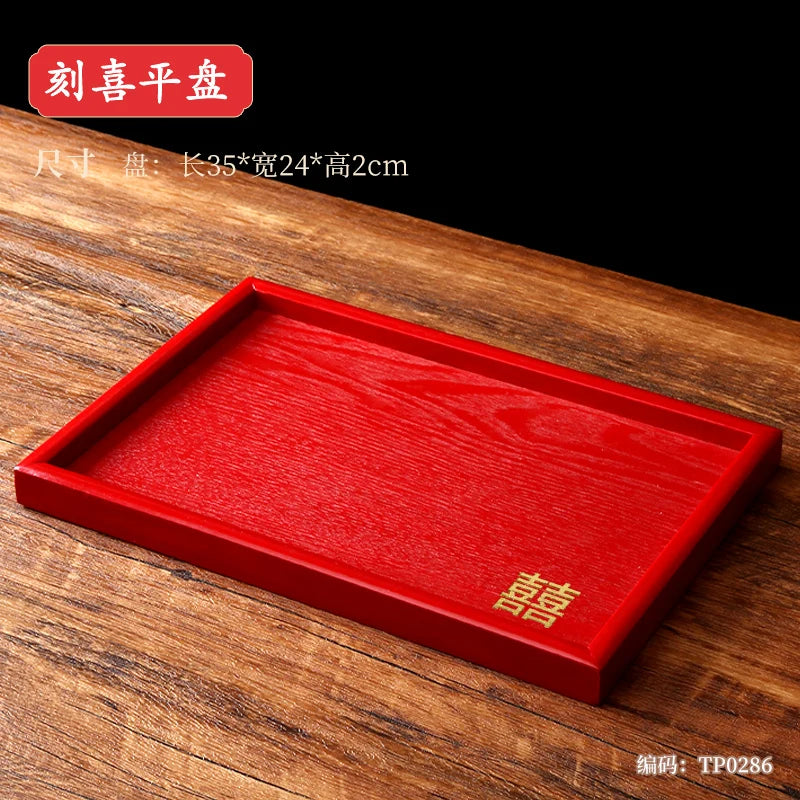 Chinese Wedding Tableware Set Joyful Red Ceramic Bowls Spoons Teacups Chopsticks Tray Wedding Supplies Gifts